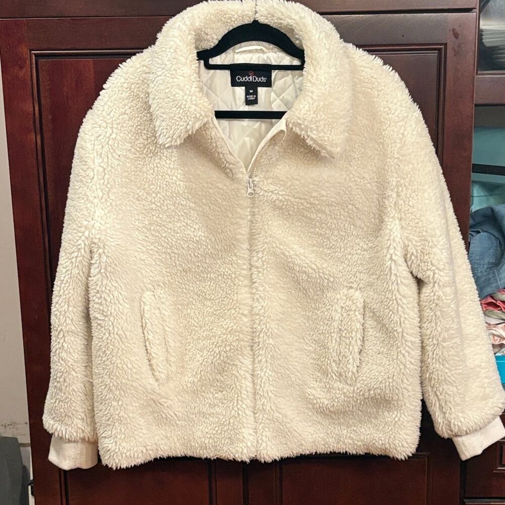Cuddl Duds Cream Sherpa Oversized Bomber Jacket Size M